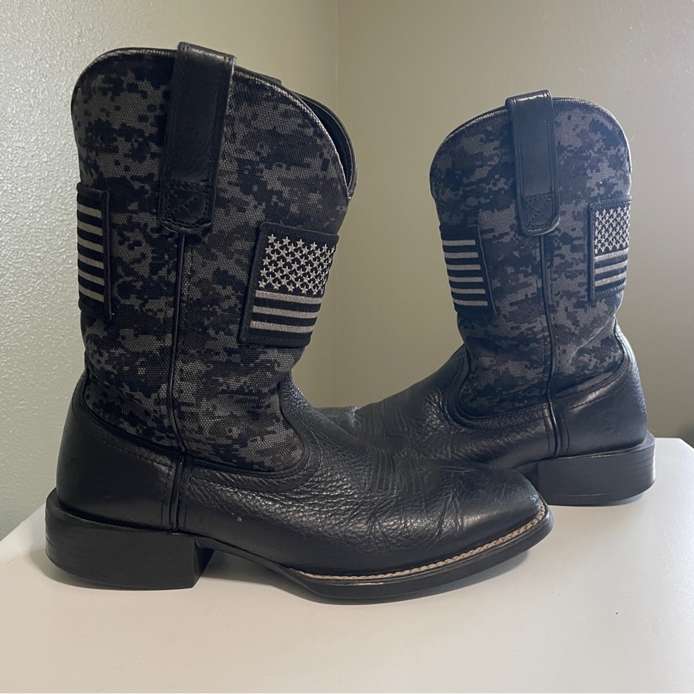 Ariat Black Digital Camo Pull-On Western Boots with Flag Patch